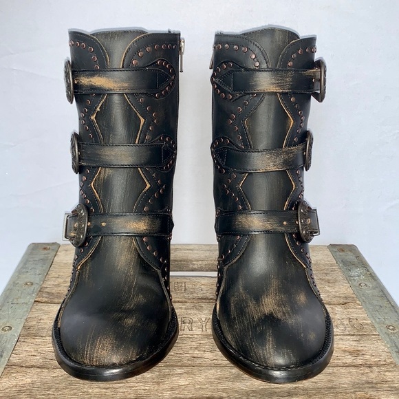 Sold OLD GRINGO Addison NEW Black Leather Buckle Zipper Boho Western Ankle Boots - Picture 5 of 10